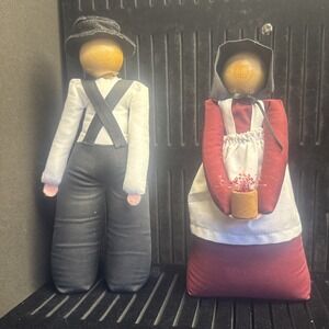 Man & Woman Amish Figurines /‎ Hand Carved & Painted. Heavy With Sand